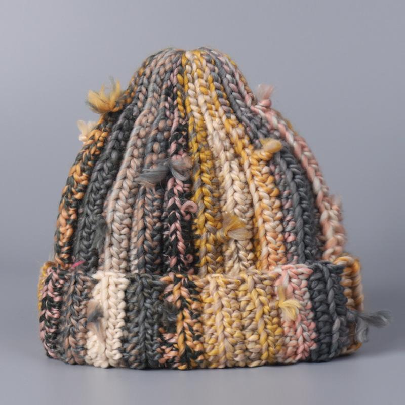 Hand-Knitted Colorful Chunky Beanie Boho Style Winter Hat Multi-Color Yarn Knit Beanie Handmade Warm Winter Cap OEM/ODM серый