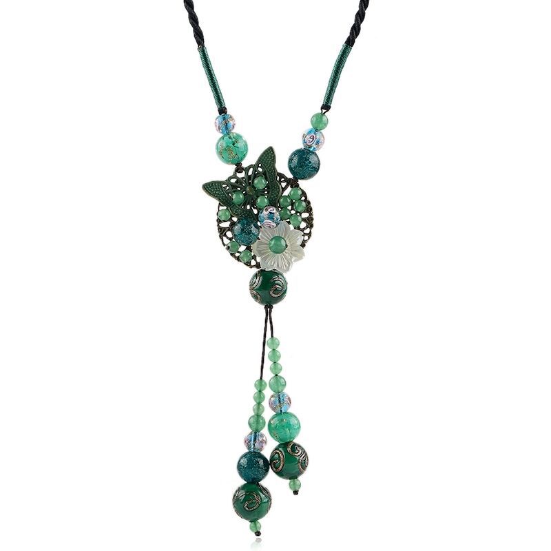 Retro jade necklace long versatile high-end sweater chain women's simple glazed pendant pendant with accessories
