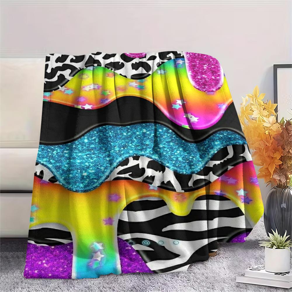 1Pc Rainbow Glitter Print Flannel Blanket, High quality Comfortable for All Seasons, Home Decor, Warmth and Comfort, Perfect for Gifts