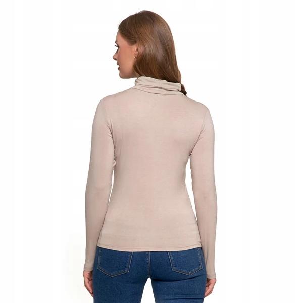 Women's Smooth Viscose Blouse with Long Sleeves, Elegant Turtleneck, MORAJ XXL Beige