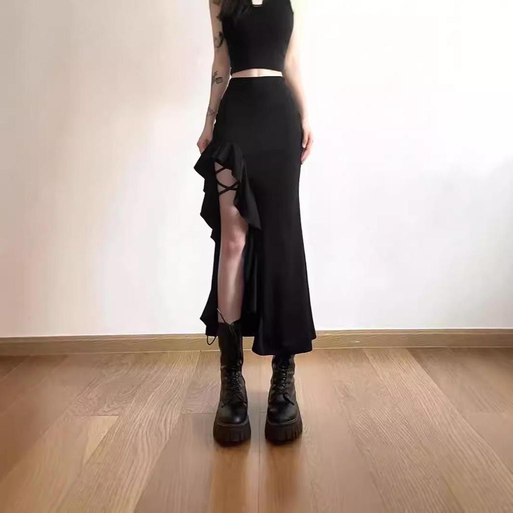 Stylish High-Waist Irregular Tie Slit Skirt