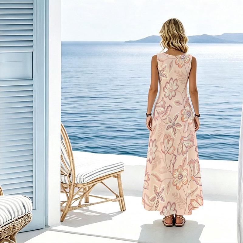 Women's Sleeveless Maxi Dress Flowy Lightweight,Elegant Stylish,Perfect for Beach Vacation,Photoshoots,Spring Fall Layering