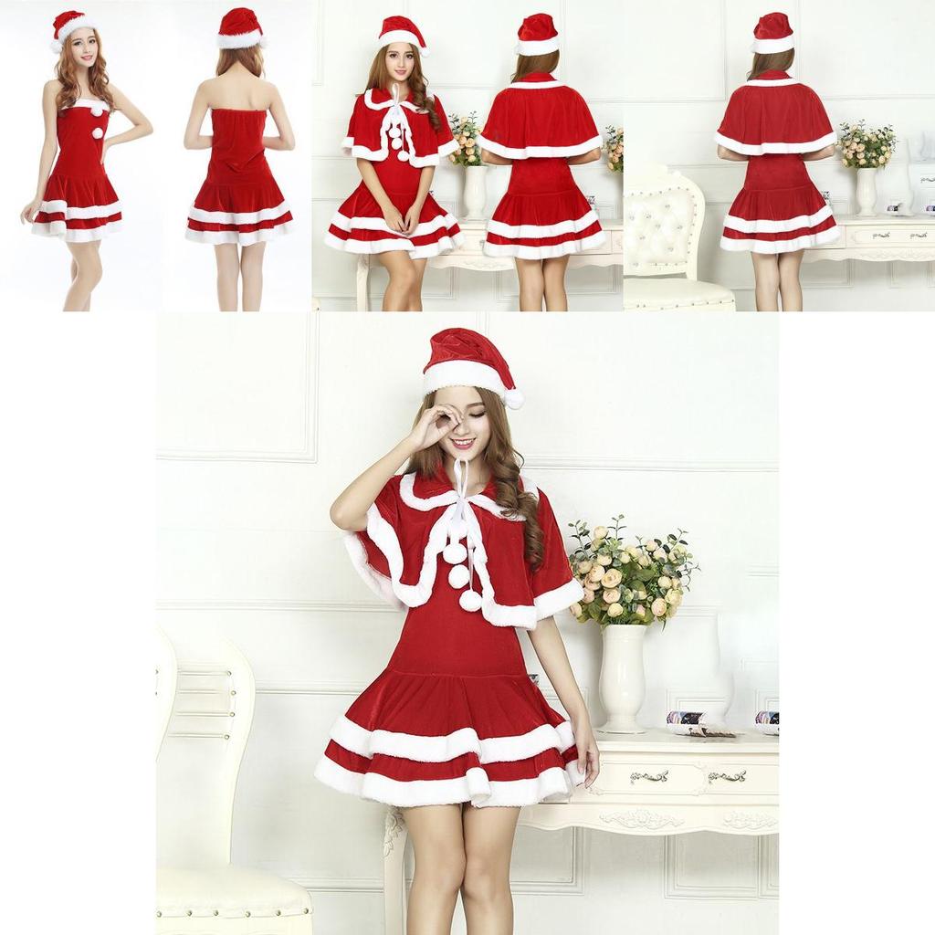 Christmas Santa Claus Adult Female Red Pleuche Dress Suit