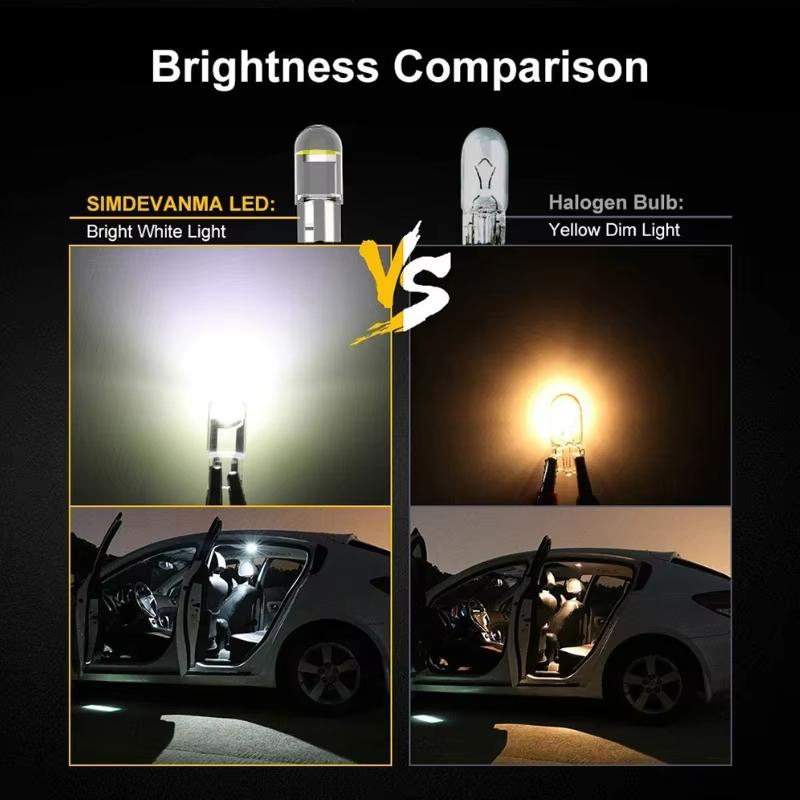 10/20/40/50 PCS T10 W5W LED Bulbs For Car Interior Dome Door Glove Box Trunk Linse Plate Lights COB 12V White Red Yellow Blue