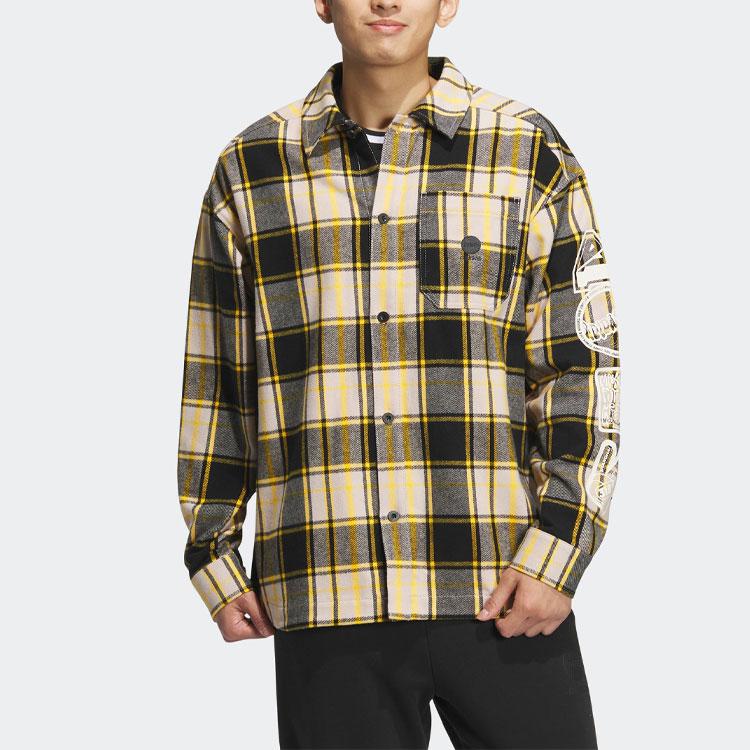 Adidas Neo Embroidered Logo Check Stripe Print Single-Breasted Jacket Men Jacket Deep-Yellow IA6824