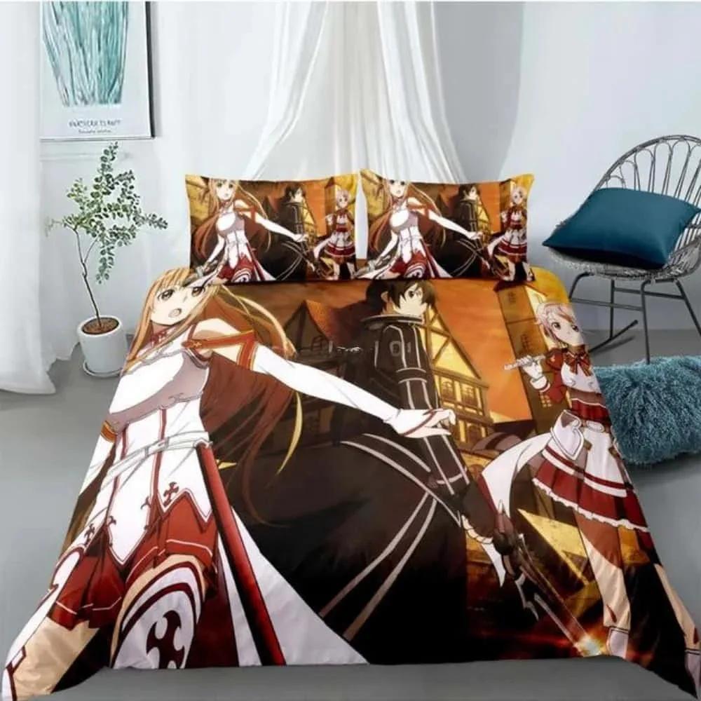 Fashion Gift Cartoon Sword Art Online Bedding Set Anime Bed Linen Quilt Duvet Cover Sets Home Decor Twin Single Queen King Size