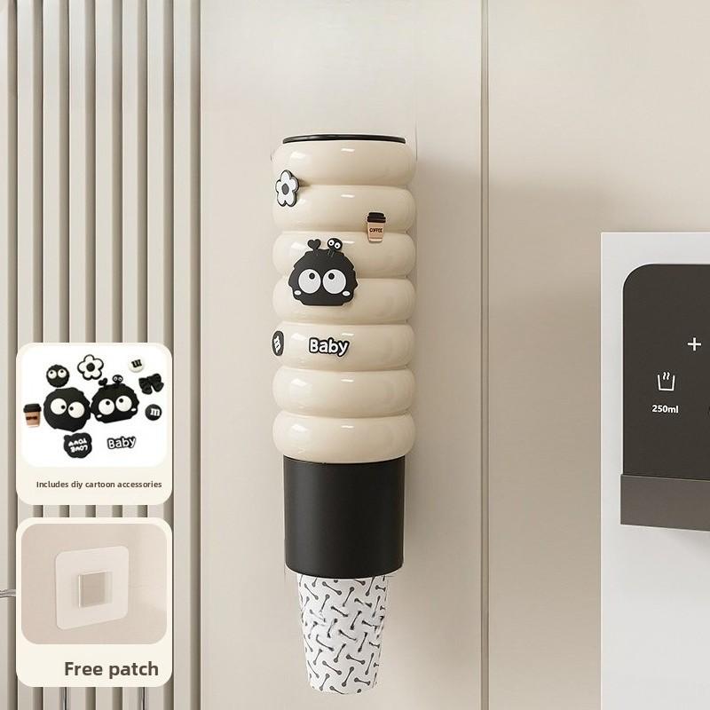 Disposable Cup Dispenser Wall-Mounted Cup Rack Storage Shelf Home Organizer No-Drill Plastic Paper Cup Holder Space-Saving