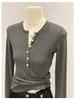 Women's Slim Fit Long Sleeve Henley Collar Mousse Cashmere Top for Spring/Autumn
