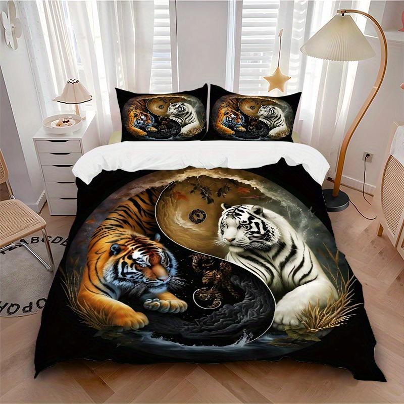 

3pcs set Tiger YinYang 1 Quilt Cover + 2 Pillowcases, All Seasons Bedroom Setting, Perfect for Home and Dorm Decor a156 135x200cm