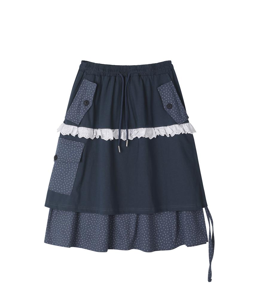 Lujeoseukeulleob [Jamaehwa] Star Layered Shirring Skirt Navy