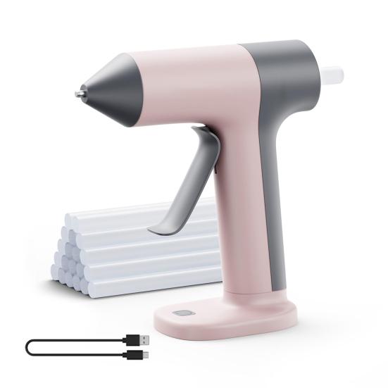 

Беспроводная горелка для горячего клея с 30 стержнями, 30 с предварительным нагревом и автоматическим отключением розовый