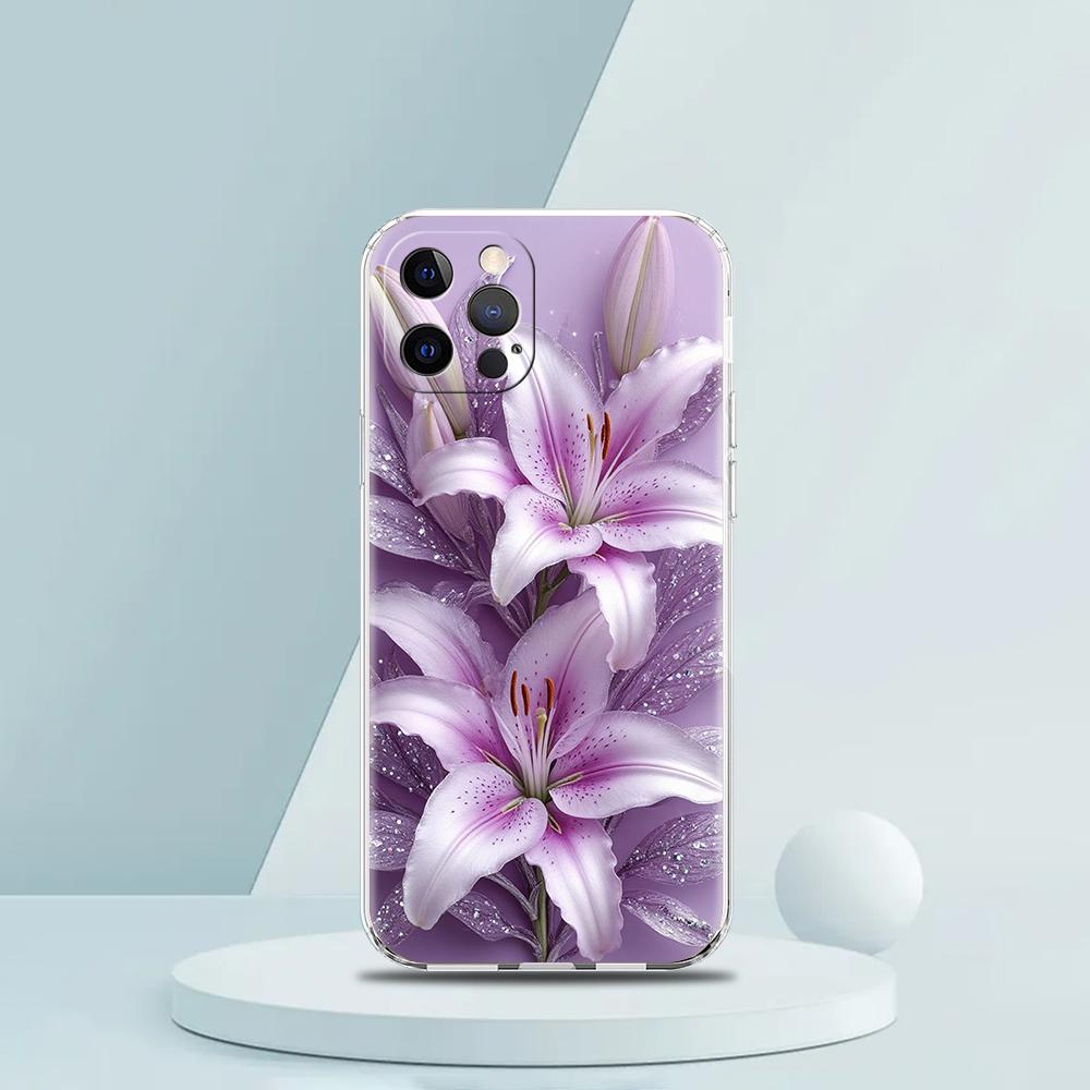 Soft TPU Transparent Phone Case Cover for iPhone 16 15 14 13 12 11 Pro Max XR 8 7 Plus XR Shell Realistic Lily Flower Print Bags
