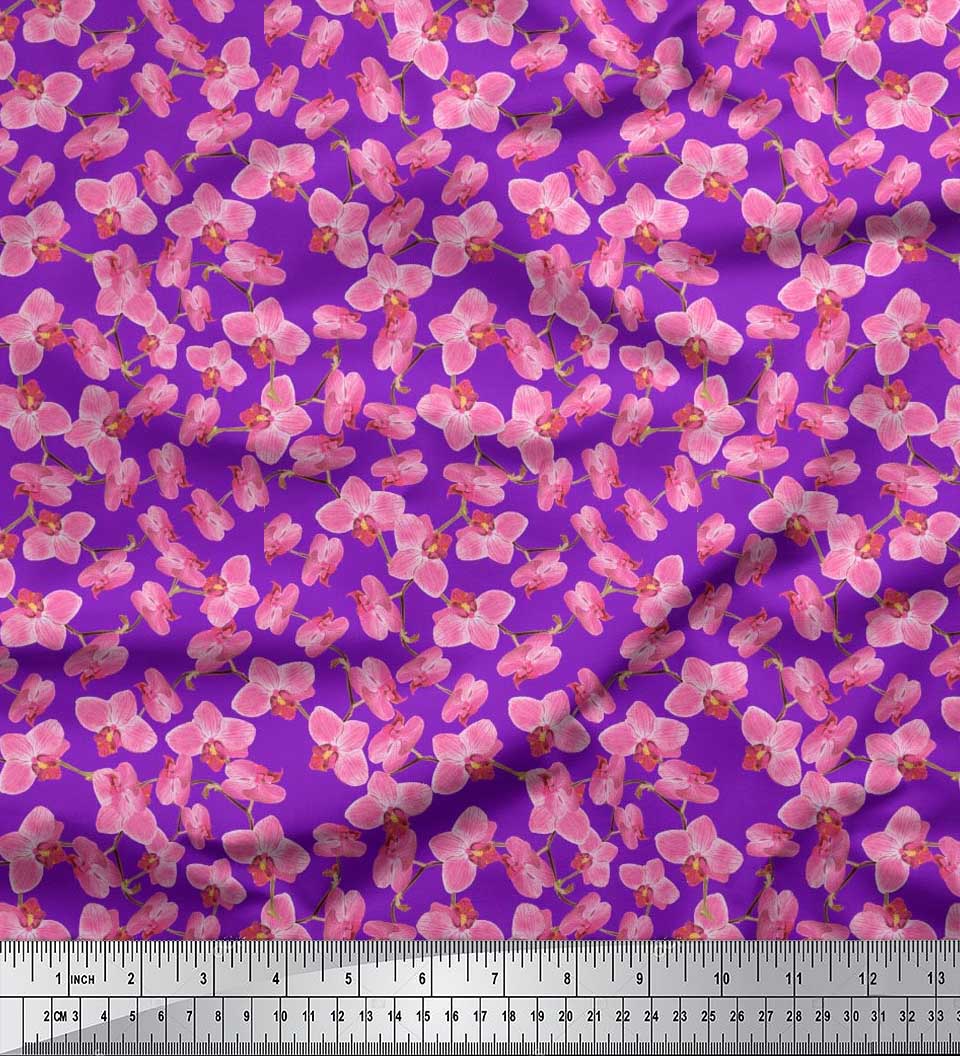

Тканина Soimoi Японія креп атлас орхідея квітковий принт Швейна тканина метр 42 дюйма 42 Inch Wide - Poly Crepe Фіолетовий