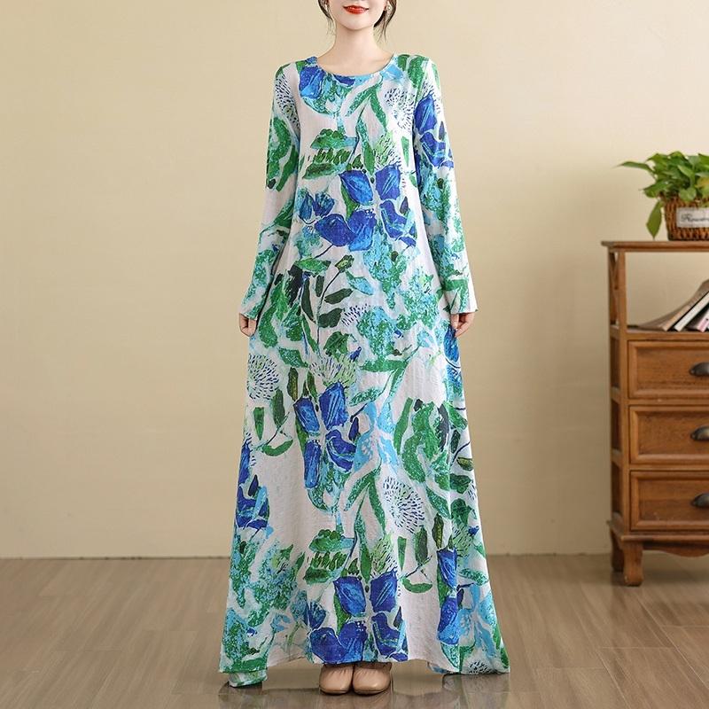 

Хлопковое винтажное цветочное платье большого размера с длинным рукавом, новинка, повседневное свободное платье для женщин, весна, лето, осень XXL