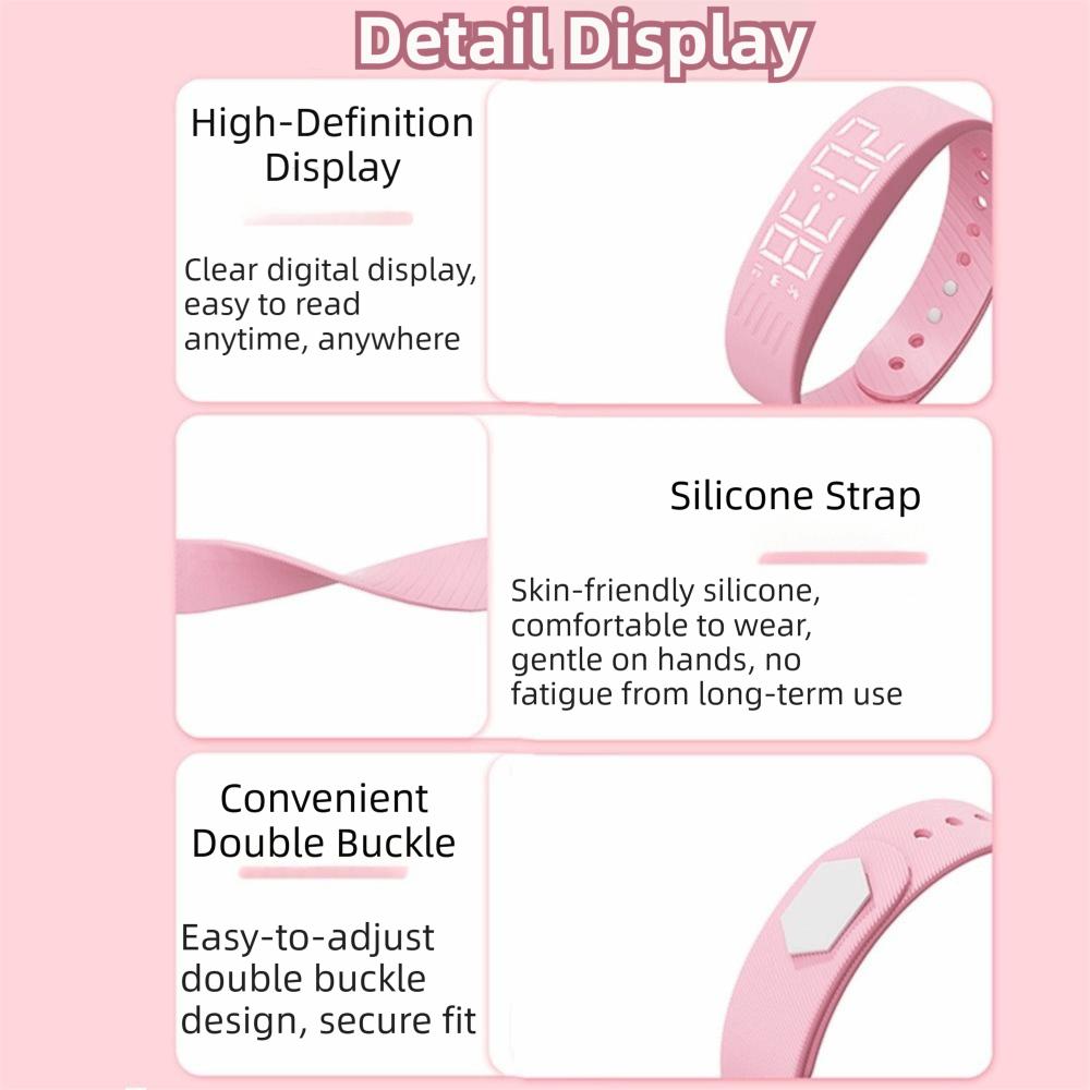 Adjustable Band Vibrating Alarm Wristband LED Digital Display Silent Wrist Shock Bands Travel Use