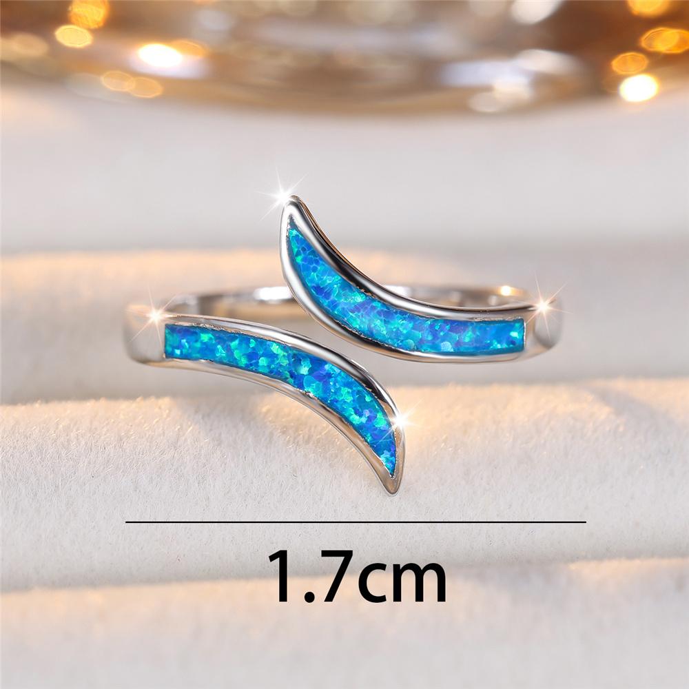 Luxury Female Blue Fire Opal Stone Ring Vintage Silver Color Wedding Unique Jewelry For Women