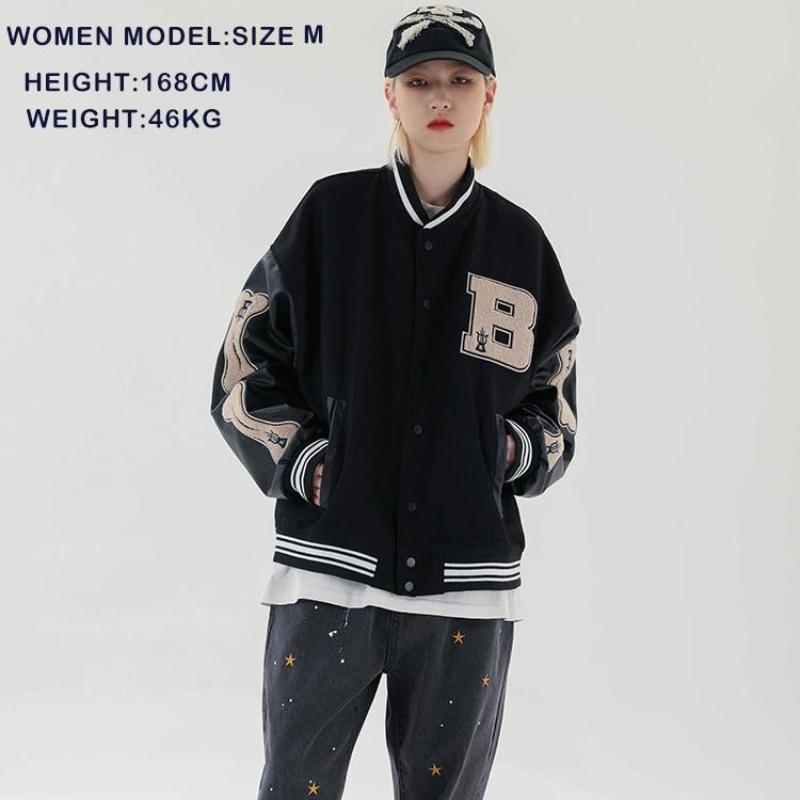 Giacca bomber da baseball donna Hip Hop Harajuku Bone Letter Patchwork giacche in pelle Streetwear uomo unisex