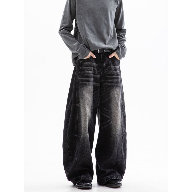 Dream Made American-Style Wide-Leg Scimitar Jeans for Men, Spring and Autumn Cleanfit Straight Wide-Leg Pants for Boys