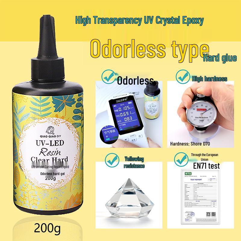 Qiaoqiao Odorless UV Glue: Thin Epoxy Resin, Clear, UV Curing, Yellowing Resistant DIY