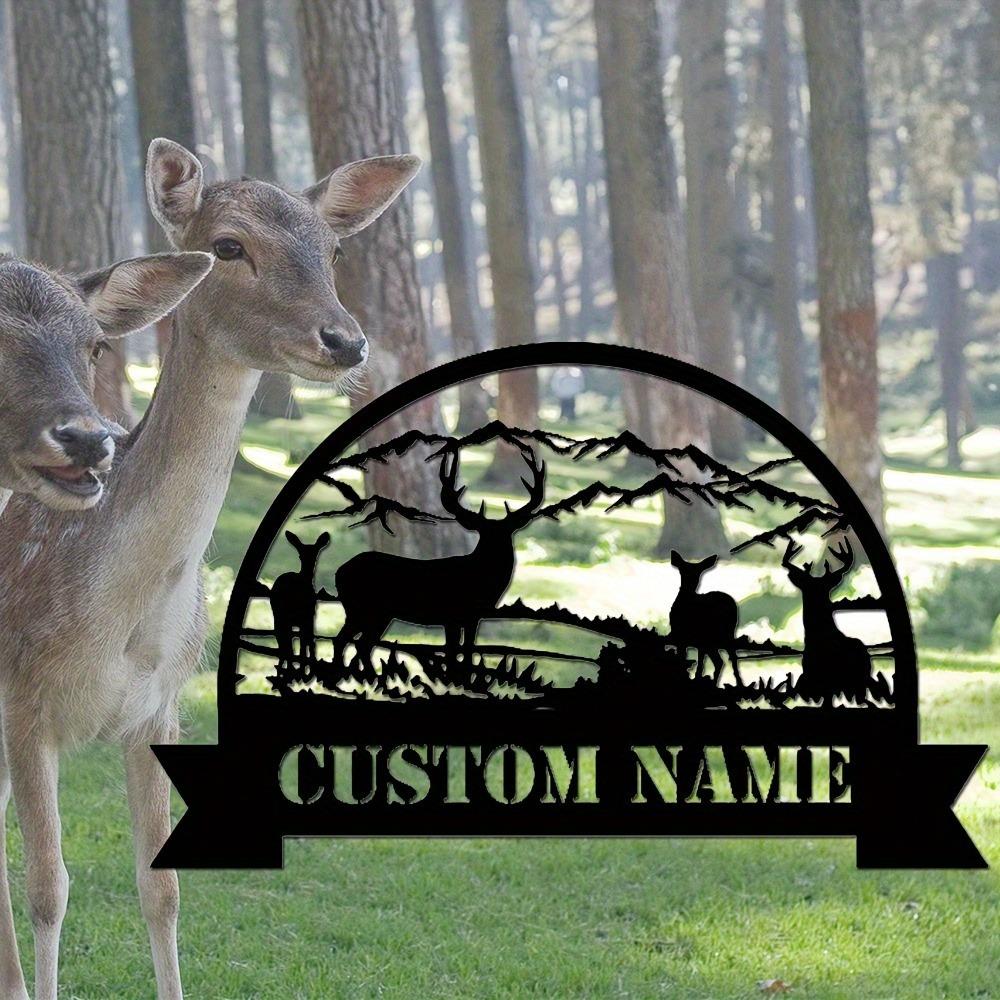 Personalized Deer Metal Family Name Sign, Matte Black Iron Wall Art for Indoor Outdoor