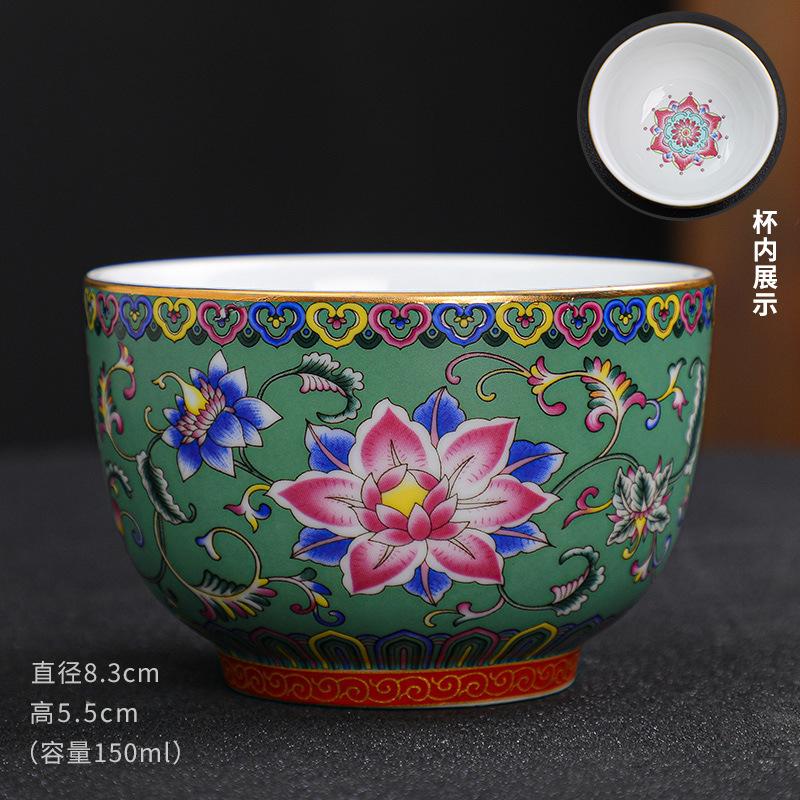 Handmade Enameled Master's Cup Cloisonné with Ten Thousand Flowers Pattern Jian Zhan Style Ceramic Tea Cup