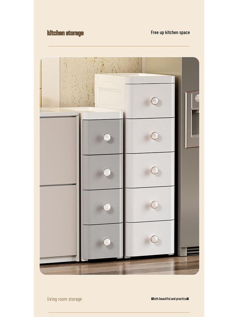 Slim Plastic Multi-Layer Storage Cabinet with Drawers for Kitchen and Bathroom