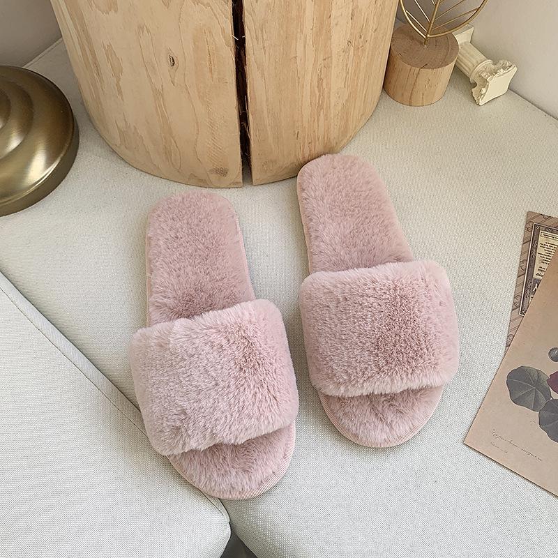 Cozy Plush Cotton Slippers for Women - Indoor Autumn/Winter Open Toe, One-Strap, Flat Bottom, Plus Size
