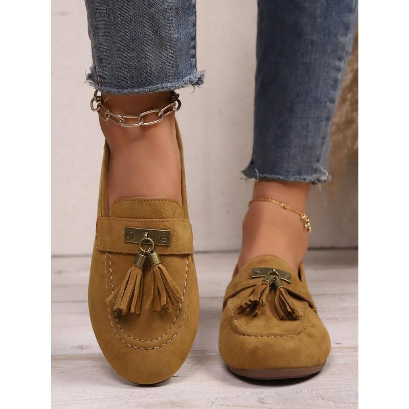 Damen Übergröße Quasten Einfarbig Flache Slipper Neue Herbst Leichte Bequeme Slip-On Schuhe