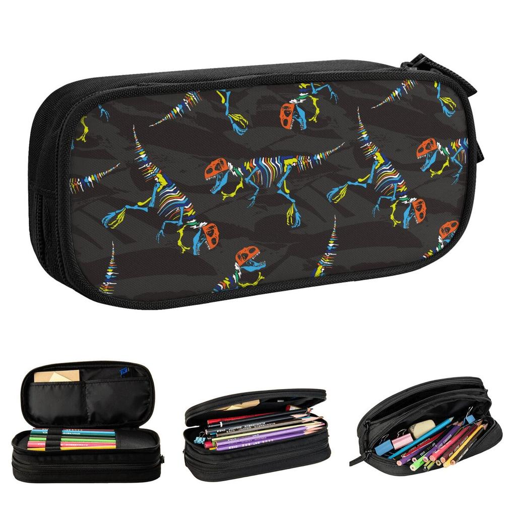 Colorful Dinosaur Pencil Cases Skeleton Abstract Animal Pencilcases Pen Holder for Student Bags Student School Zipper Stationery
