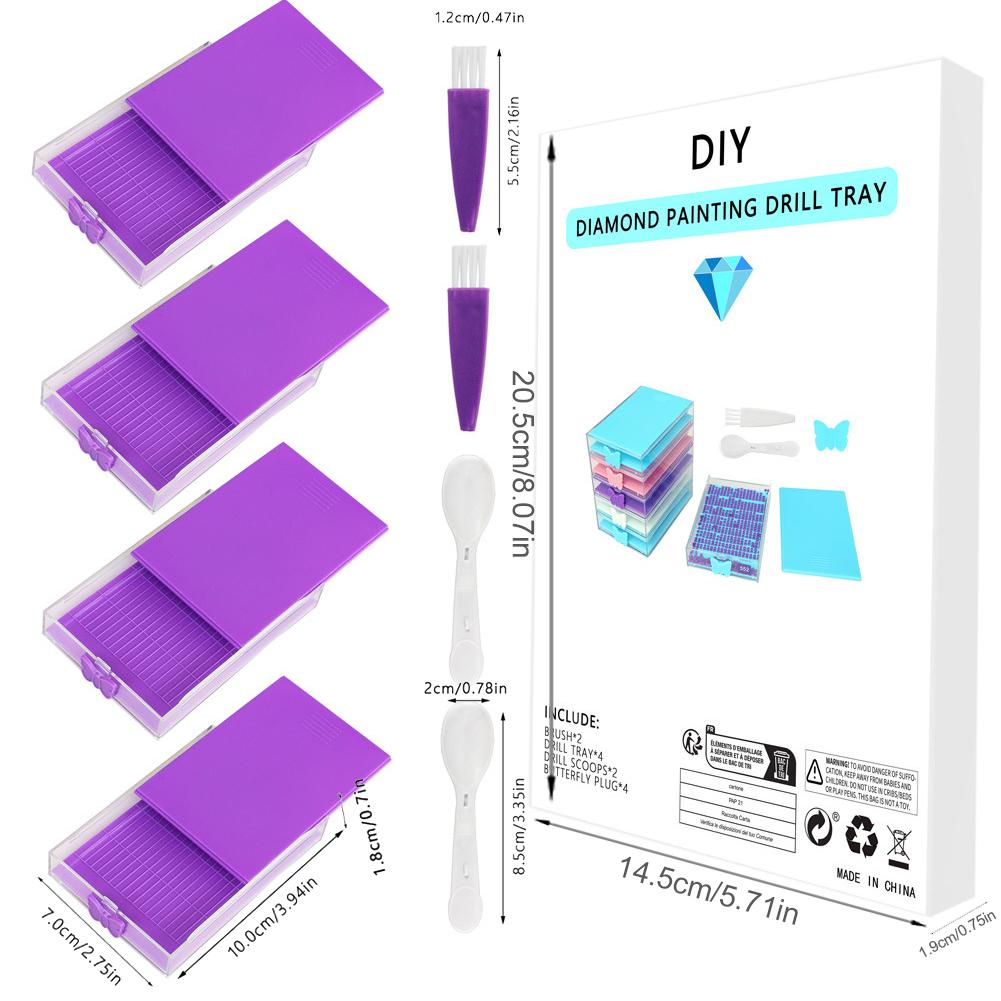 4Pcs Diamond Painting Tray Diamond Sorting Box with Lid Diamond Painting Beads Sorting Tray with Sppon & Brush for Kids Adults