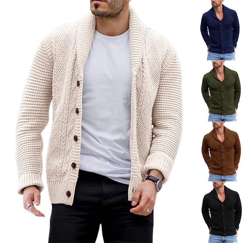 Men's Solid Color Button-Up Long Sleeve Knitted Sweater