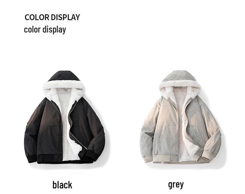 Unisex Thickened Winter Faux Rabbit Fur Jacket with Velvet Lining - Warm Hooded American Style