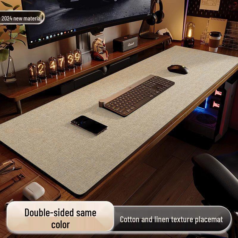 Pad de birou cu textură de bumbac și in și piele - Covoraș de masă pentru scris și mouse pentru birouri și mese de calculator