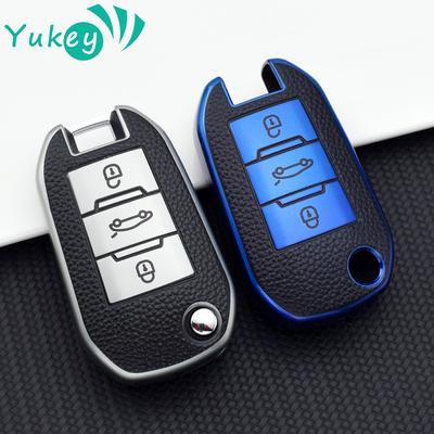 TPU Läder Bil Fällnyckelfodral Skyddsskal För Peugeot 208 308 408 508 2008 3008 4008 5008 för Citroen C3 C4 CACTUS C6 C8