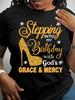 Plus Size, Plus-size Casual Fashion Printed T-shirt for Women, Trendy Lettering, High Heels, Base Layer, Daily Outing