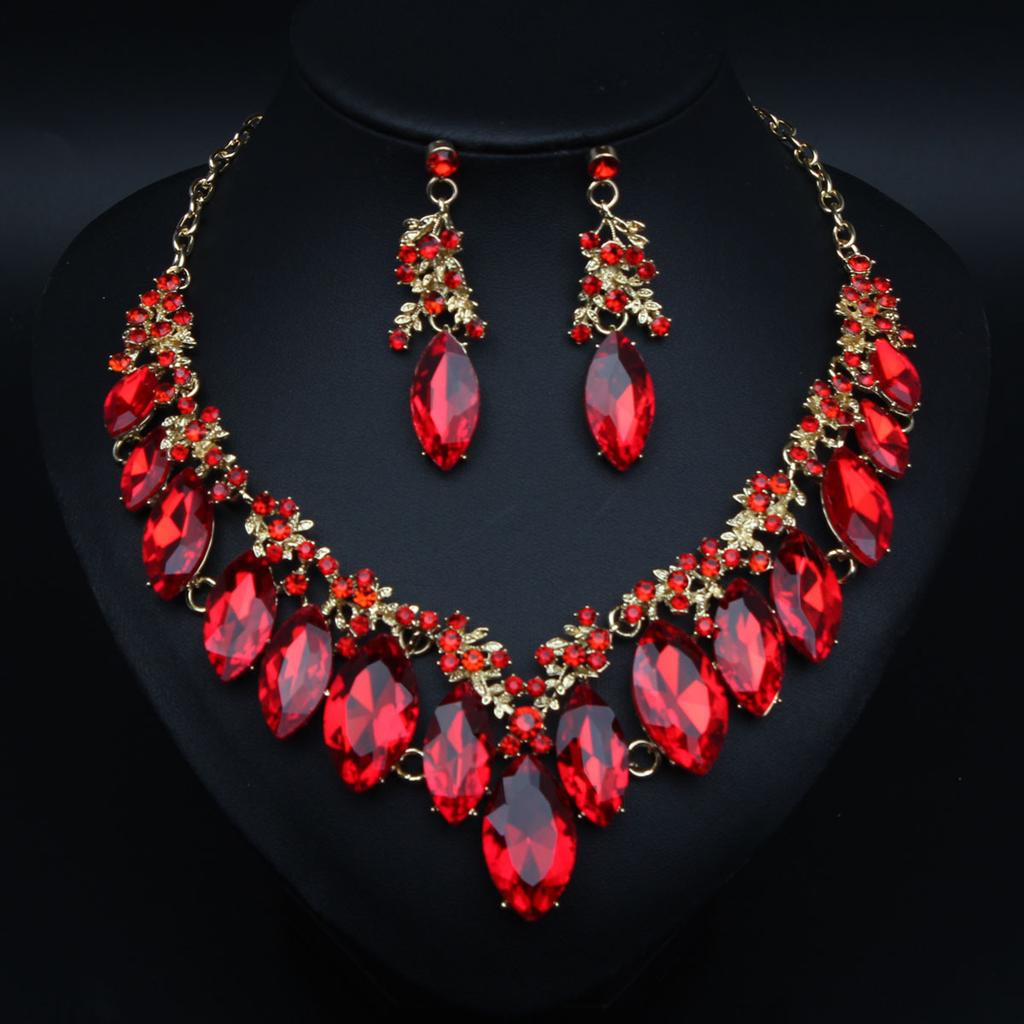 2026 European and American Exaggerated Big Gem Necklace Earrings Set Bridal Banquet Dress Accessories