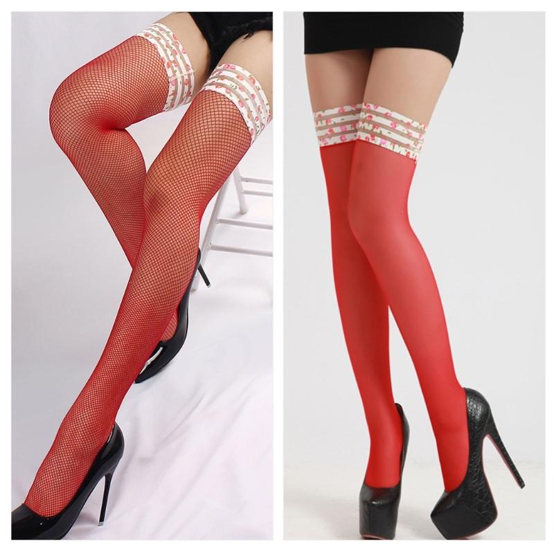 Women's Thigh High Fishnet Stockings with Stripe Top Elastic Band Sheer Over Knee Long Socks for Party and Dates Night