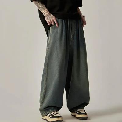 Men's Jeans Vintage Washed Street Casual Wide Leg Denim Pants Loose Male Versatile Trousers Baggy Denim Cargo Pants