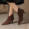 Fashion Luxury Women's Boots Spring Pointed Toe Stiletto Ankle Boots Fashion Black Brown Women High Heel Suede Side Zipper Boots 35-43