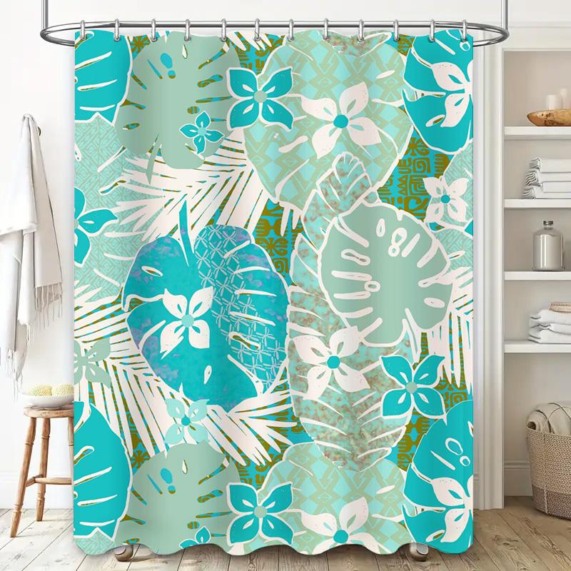 Beach Style Shower Curtain, Blue And White Floral Design, Polyester Fabric, Water Resistant, Customizable Size Add A Touch Of Tr