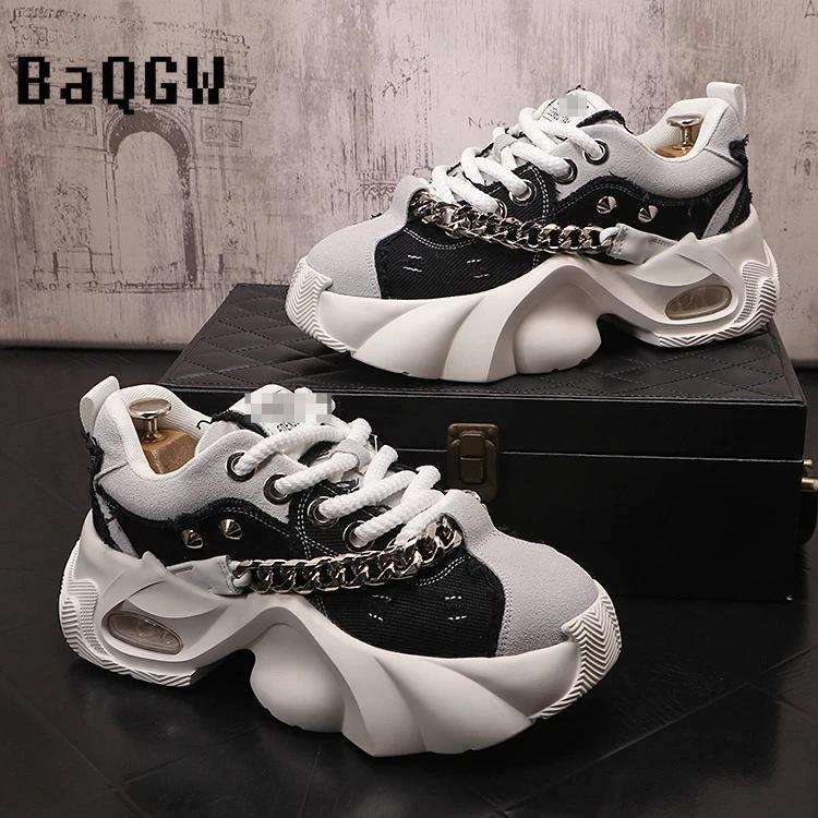 Couple Sport Shoes for Women/Men's Casual Thick Bottom Chain Designe High Quality Running Shoes Waterproof Man Chunky Sneakers