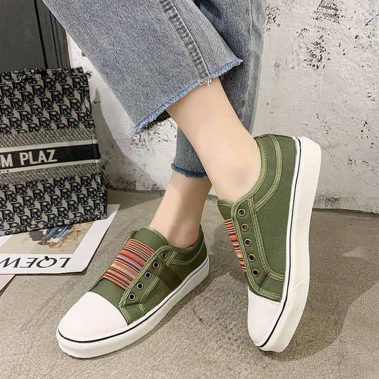 Large size women's shoes wish2025 new round head elastic canvas shoes women's flat casual single shoe size