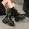 Black Martin boots women's 2025 new autumn single boots retro British style thick-soled heightening western cowboy short boots