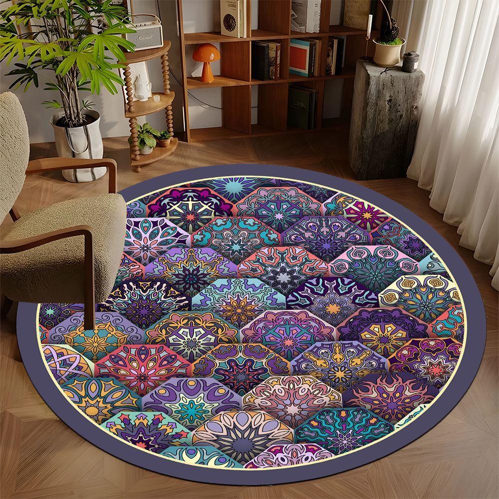 Modern Mandala Style Round Rug Lounge Room Yoga Mat Living Room Sofa Rug Home Decor Bedroom Bedside Soft Rug Reading Chair Mat