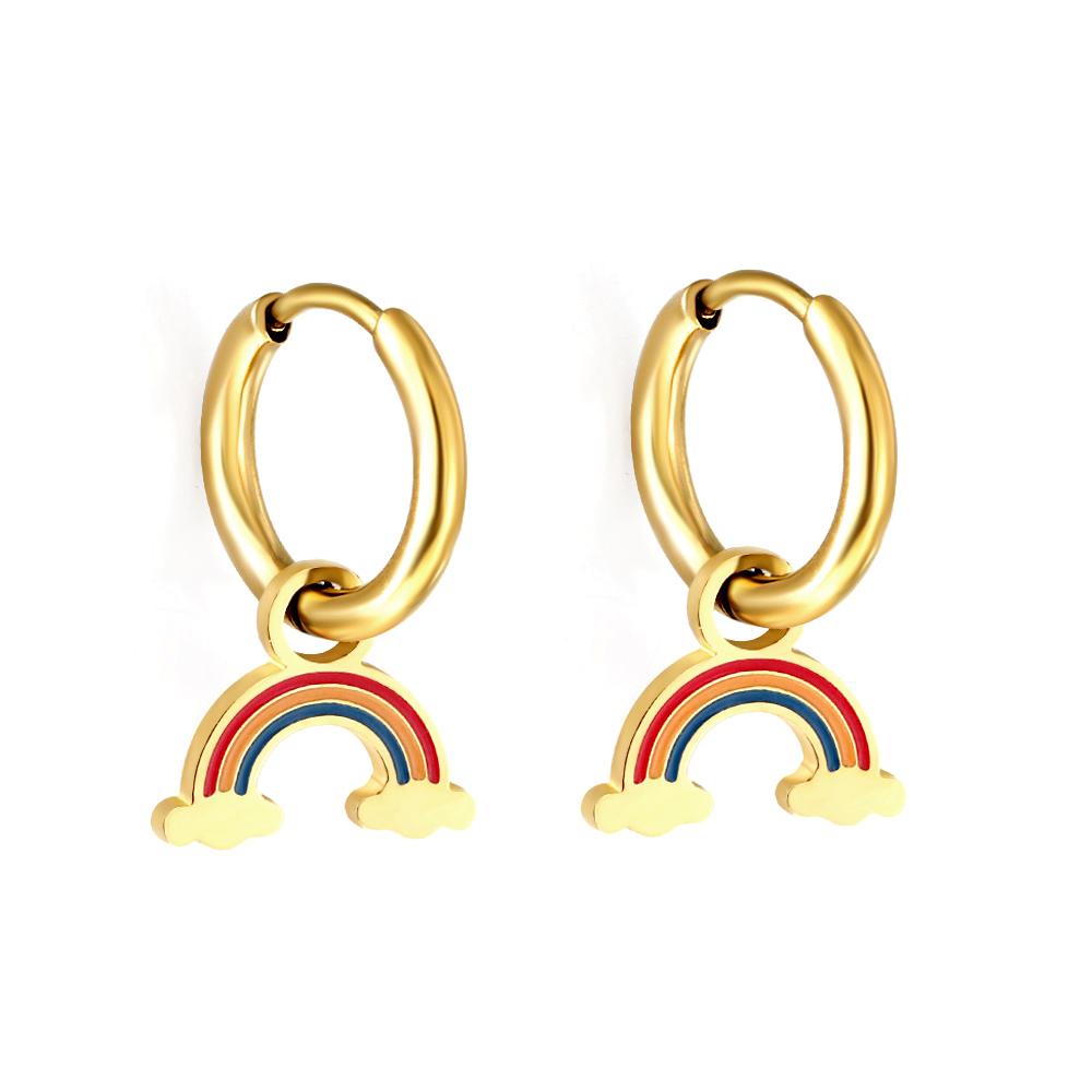 Stainless Steel Hoop Earrings Trendy Cartoon Strawberry Cherry Pendants Women Girls Round Huggie Earrings Dangles Party Jewelry