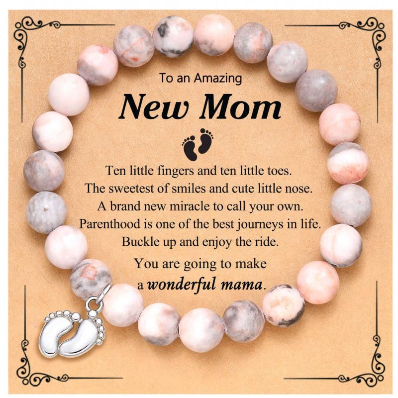 8mm Pink Zebra Stone Bead Bracelet with Gift Card: Perfect Holiday Friendship & Love Gift for Men & Women