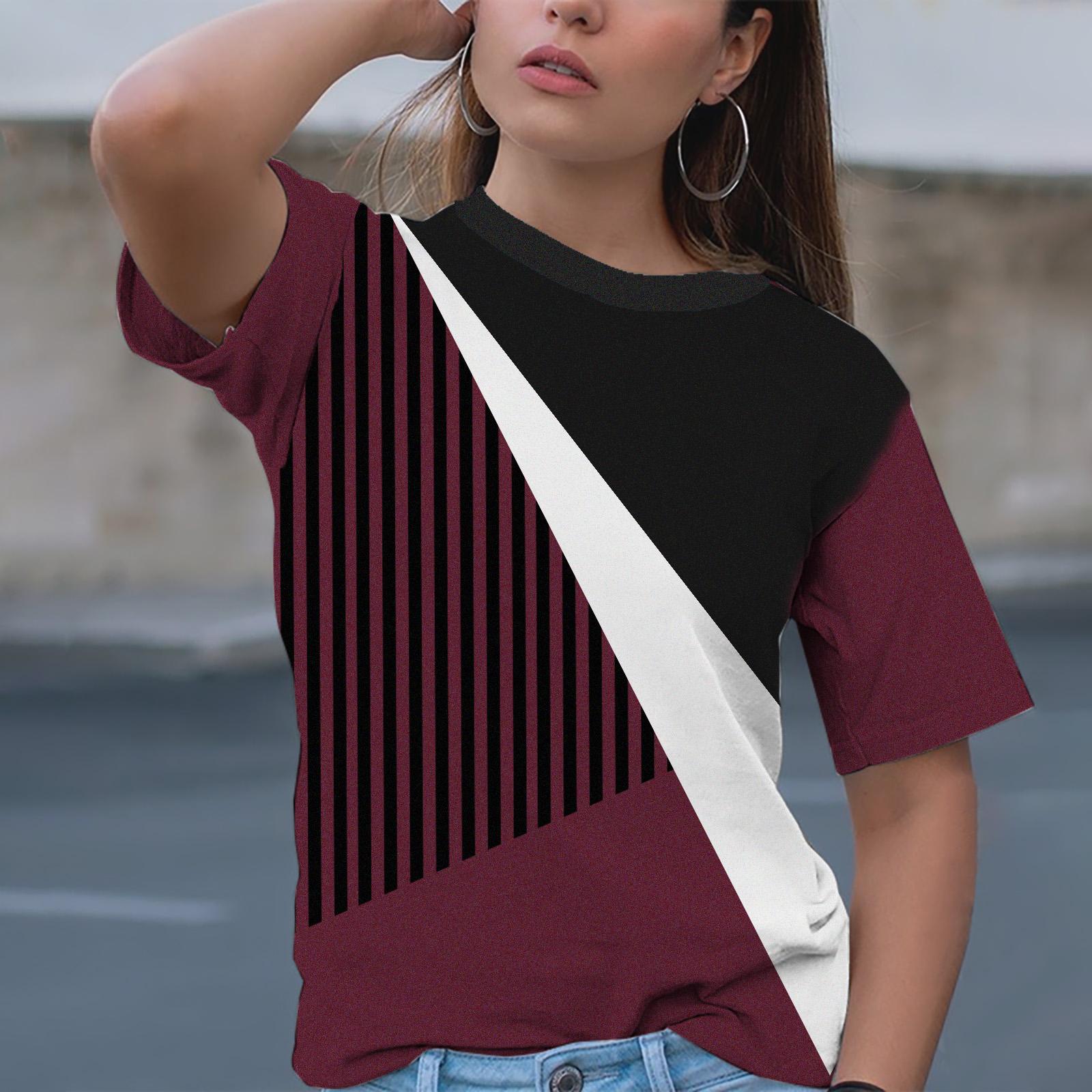 

Модная женская футболка с цветными блоками и графическим 3D принтом, летняя футболка с короткими рукавами, одежда большого размера из полиэфирного волокна 6XL