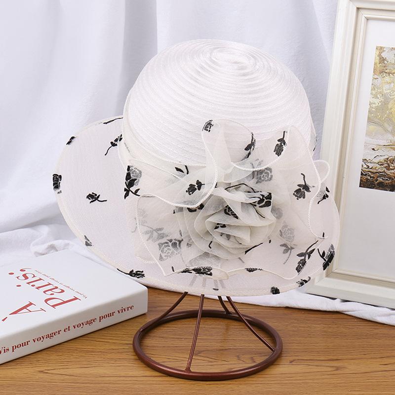Summer women's organza flower pot hat outdoor UV protection sun hat British retro sun protection shade cool hat
