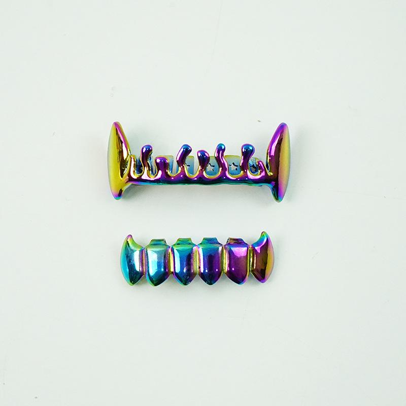 Colorful Gradient Metal Fangs Tooth Gems - Hip-Hop Rap Mouth Guard Decoration