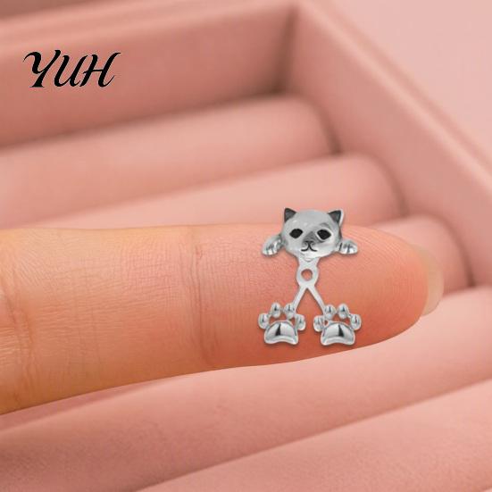 Dainty Cat Relief Accessories 1 Pair Cute Funny Earrings for Women, Teens Girls, Exquisite Metal Texture Studs Mini Animal Stud Earrings, Statement